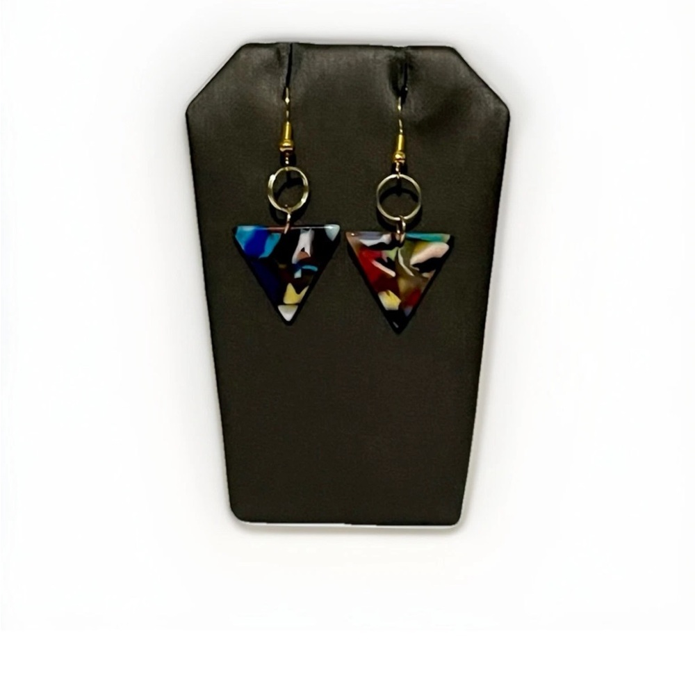 Earrings Multicolored Triangle Charms With Gold Plates Hooks #boho